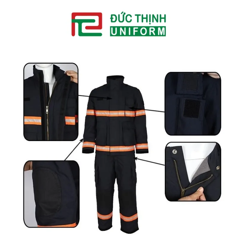 Trang phục công nhân màu tối có dải phản quang
