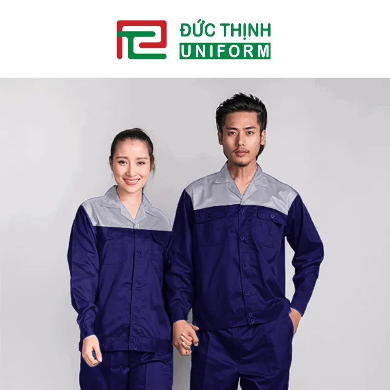 Trang phục cơ khí tay dài màu xanh phối xám